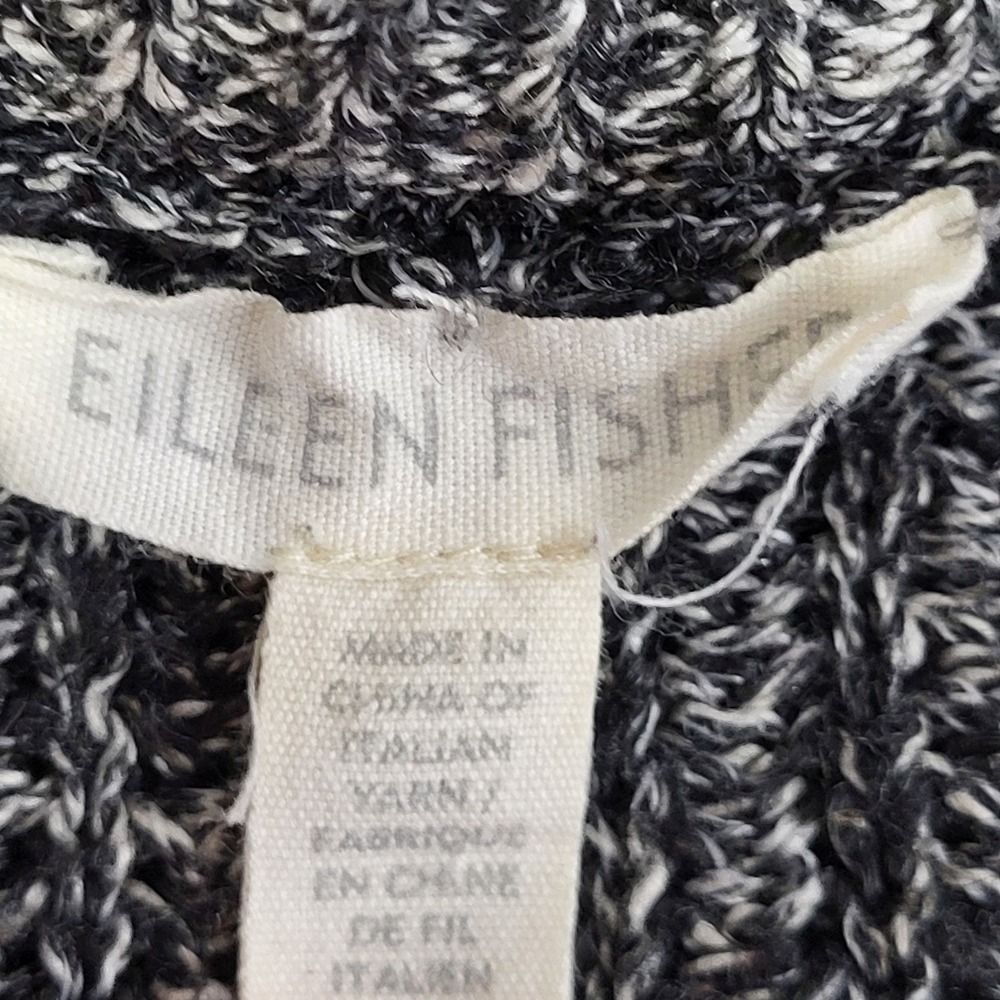 Eileen Fisher Scoop Neck Sweater Womens L Black White Marled Linen Blend Knit - Picture 12 of 13